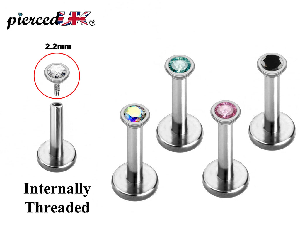 Crystal Top Surgical Steel Labret: Lip, Helix, Tragus Piercing (16g, 14g)