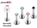 Crystal Top Surgical Steel Labret: Lip, Helix, Tragus Piercing (16g, 14g)