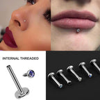 Crystal Top Surgical Steel Labret: Lip, Helix, Tragus Piercing (16g, 14g)