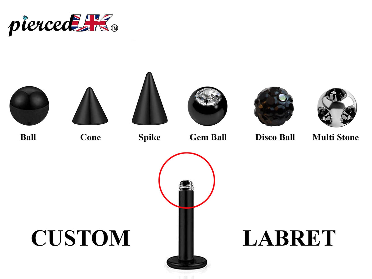 Black Surgical Steel Labret Stud: Custom Lip Piercing (18g-14g)