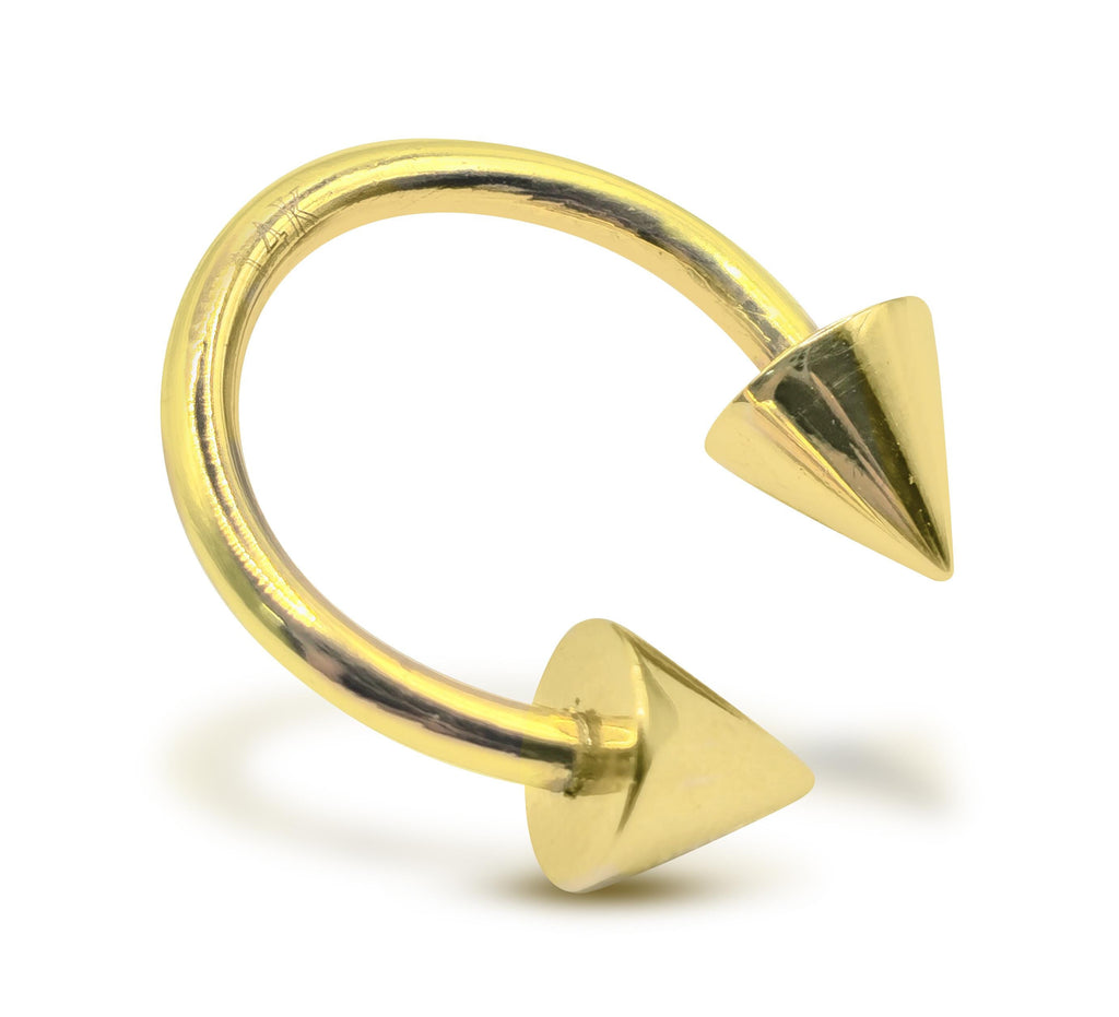 14K Gold Spike Septum Ring: Horseshoe Barbell Body Jewelry