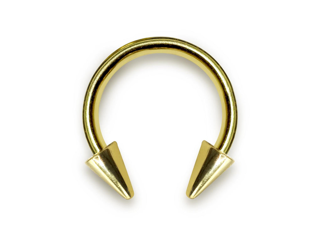 14K Gold Spike Septum Ring: Horseshoe Barbell Body Jewelry