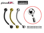 Titanium Curved Barbell: 16g 14g Eyebrow, Lip, Vertical Labret Piercing
