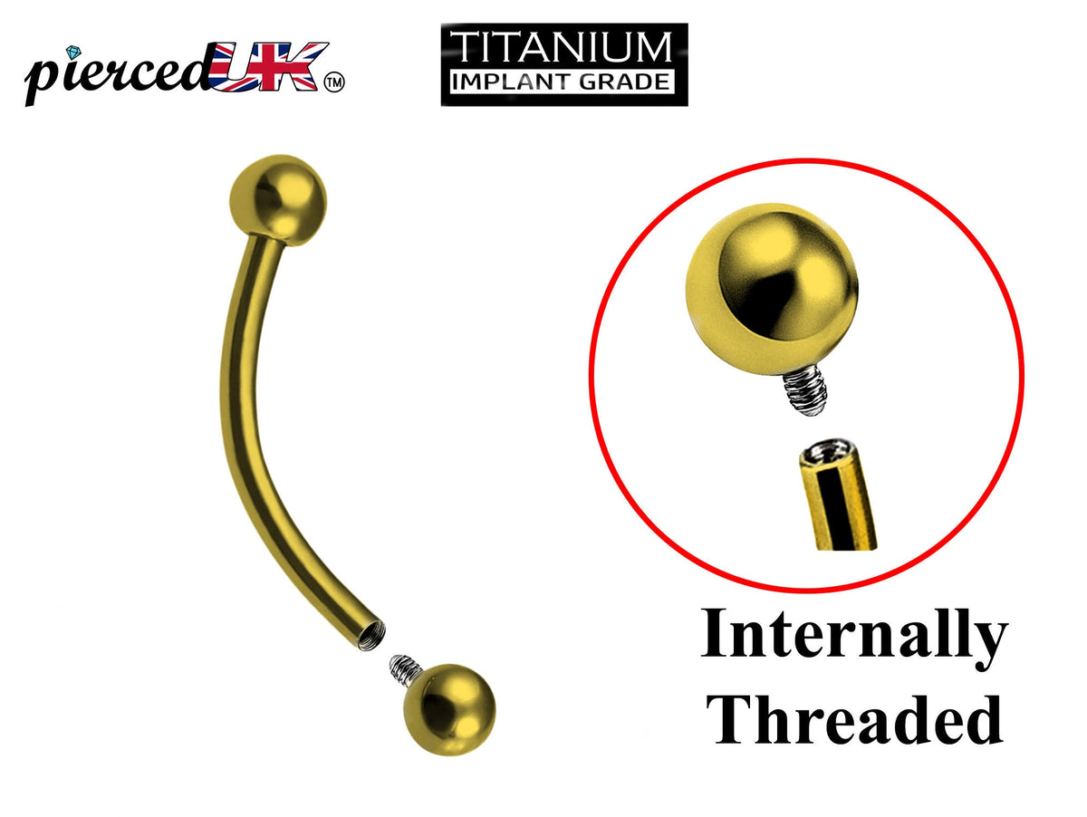 Titanium Curved Barbell: 16g 14g Eyebrow, Lip, Vertical Labret Piercing