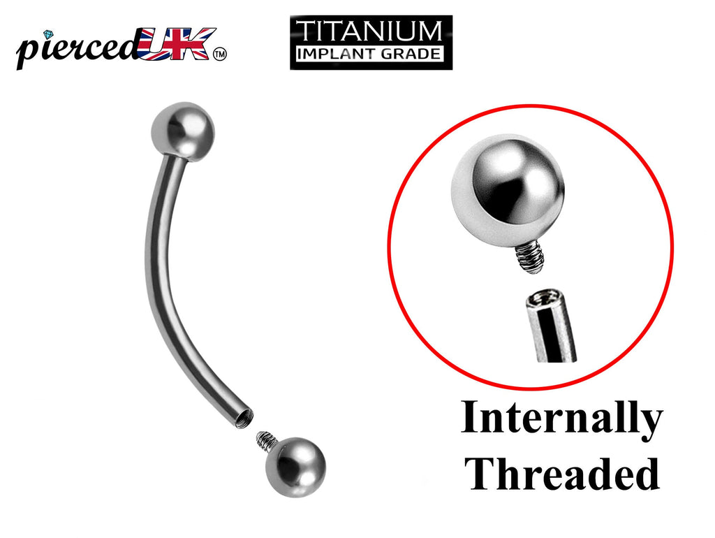 Titanium Curved Barbell: 16g 14g Eyebrow, Lip, Vertical Labret Piercing