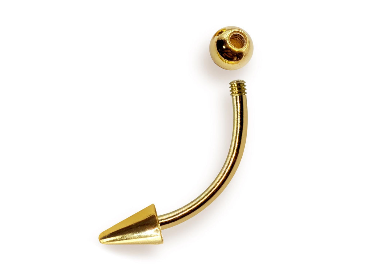 14K Solid Gold Spike Curved Barbell: Vertical Labret, Eyebrow Piercing