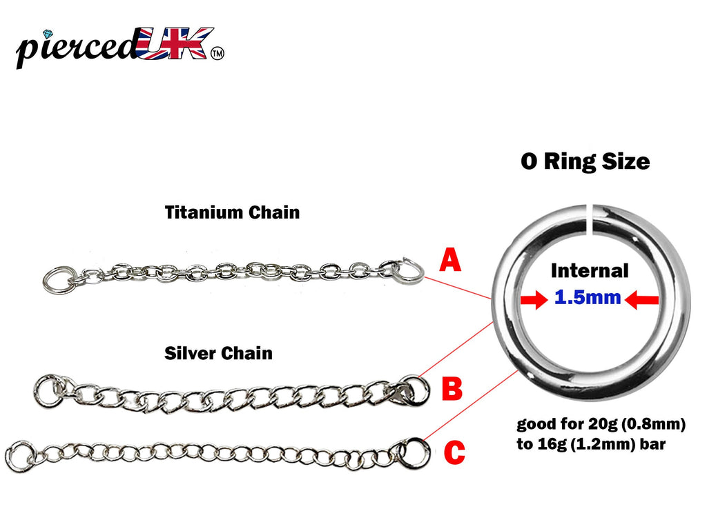 Titanium & Sterling Silver Body Piercing Chain: Handmade Replacement Jewelry