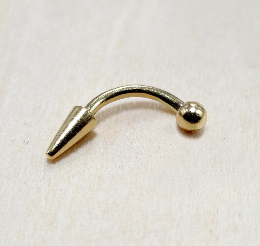 14K Solid Gold Spike Curved Barbell: Vertical Labret, Eyebrow Piercing