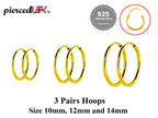 Hoop Earrings Silver - Set of 3 Pairs Hoop Earrings for Women - Comes in Sizes of 10mm, 12mm and 14mm - Silver, Gold, Rose Gold