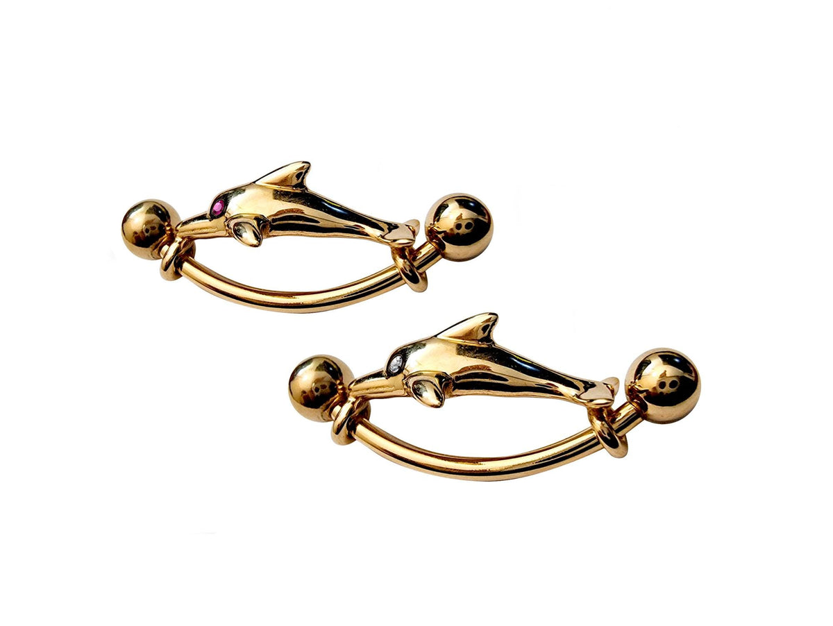 14K Gold Dolphin Belly Button Ring - 14g Body Piercing Jewelry