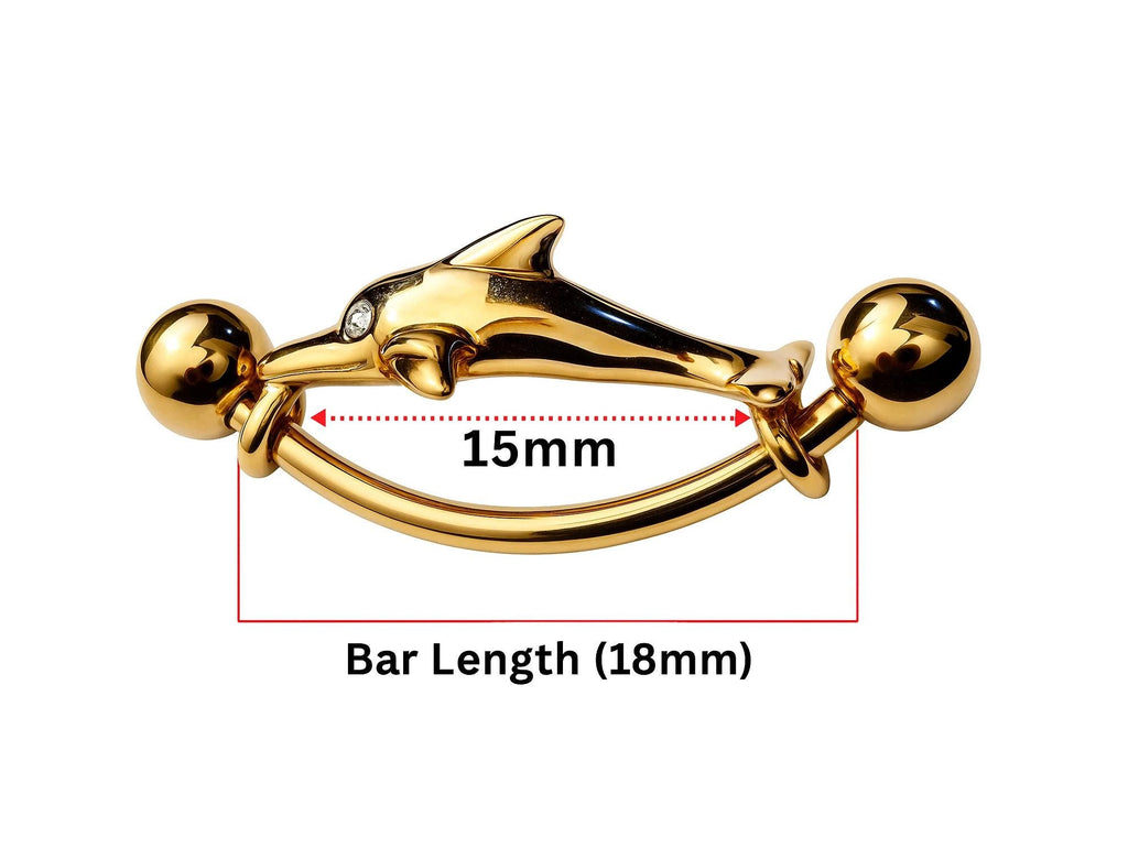 14K Gold Dolphin Belly Button Ring - 14g Body Piercing Jewelry