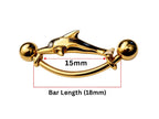 14K Gold Dolphin Belly Button Ring - 14g Body Piercing Jewelry