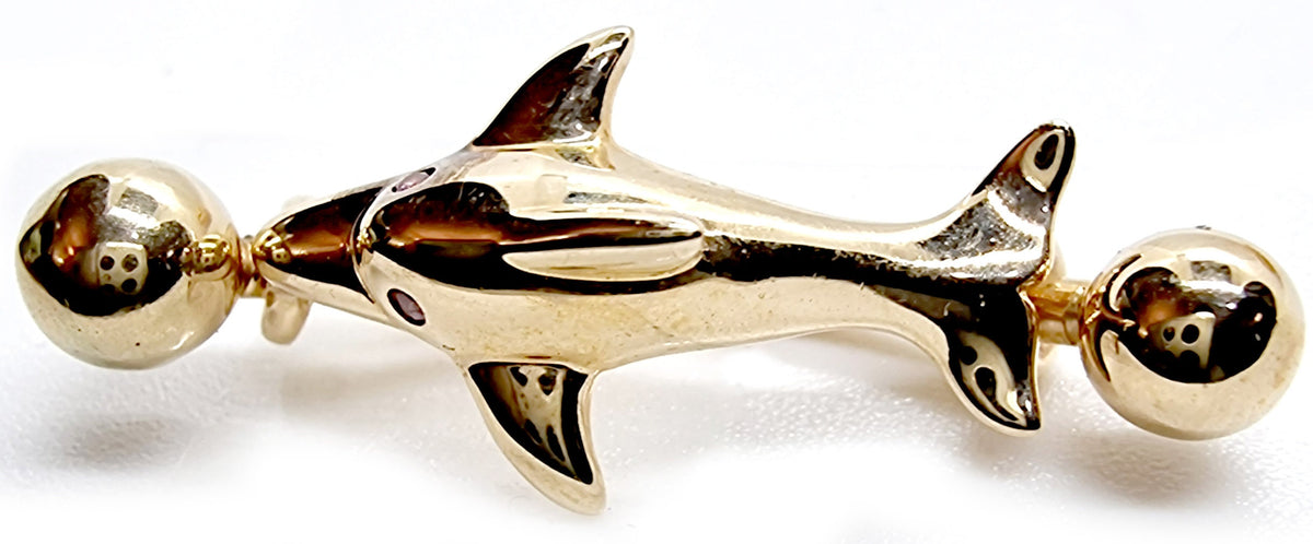14K Gold Dolphin Belly Button Ring - 14g Body Piercing Jewelry