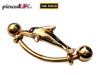 14K Gold Dolphin Belly Button Ring - 14g Body Piercing Jewelry