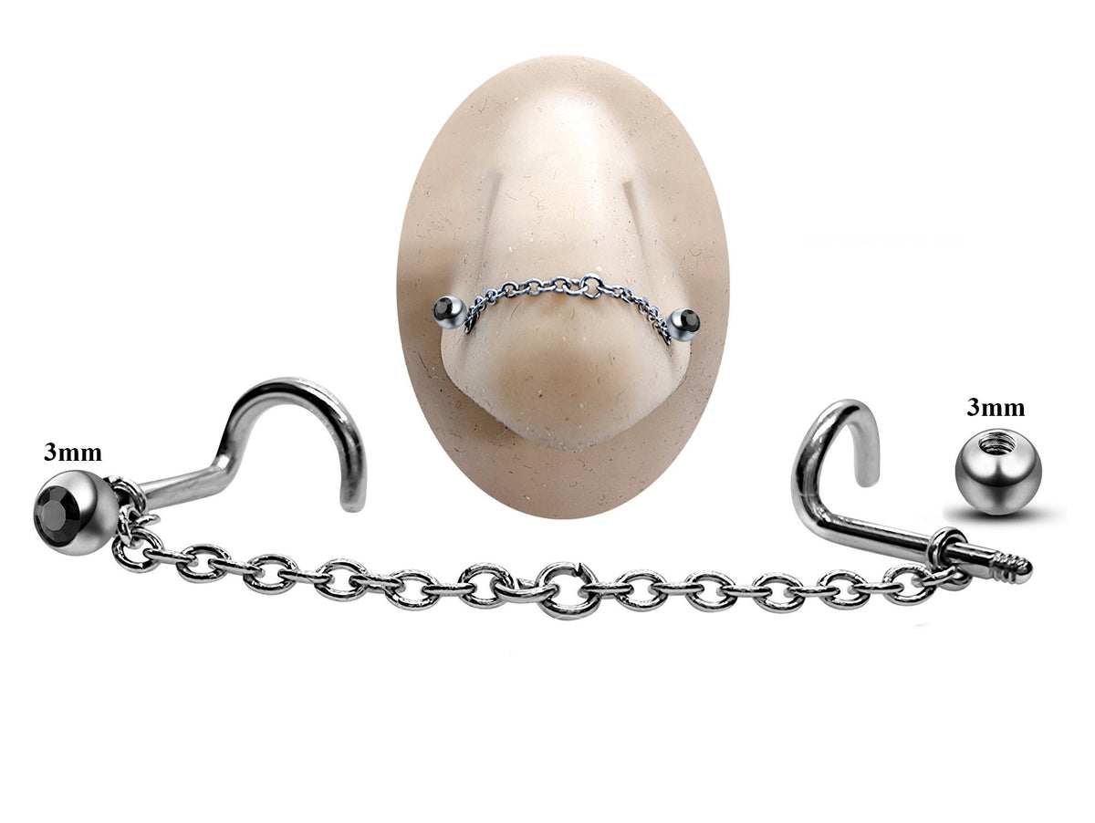 Titanium Nose Chain: Nasallang Piercing with Gem Ball (3mm)