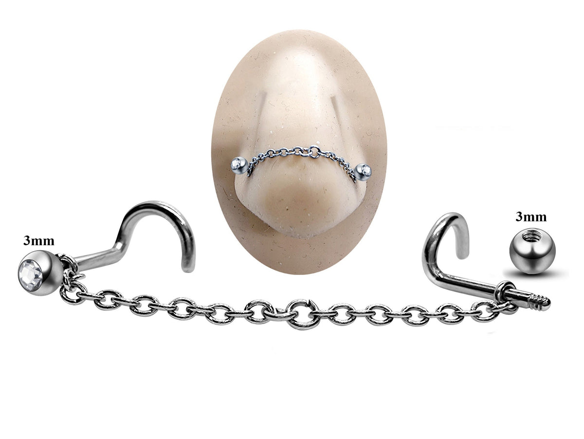 Titanium Nose Chain: Nasallang Piercing with Gem Ball (3mm)