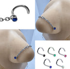 Titanium Nasallang Piercing: Handmade Nose Chain with CZ Crystals
