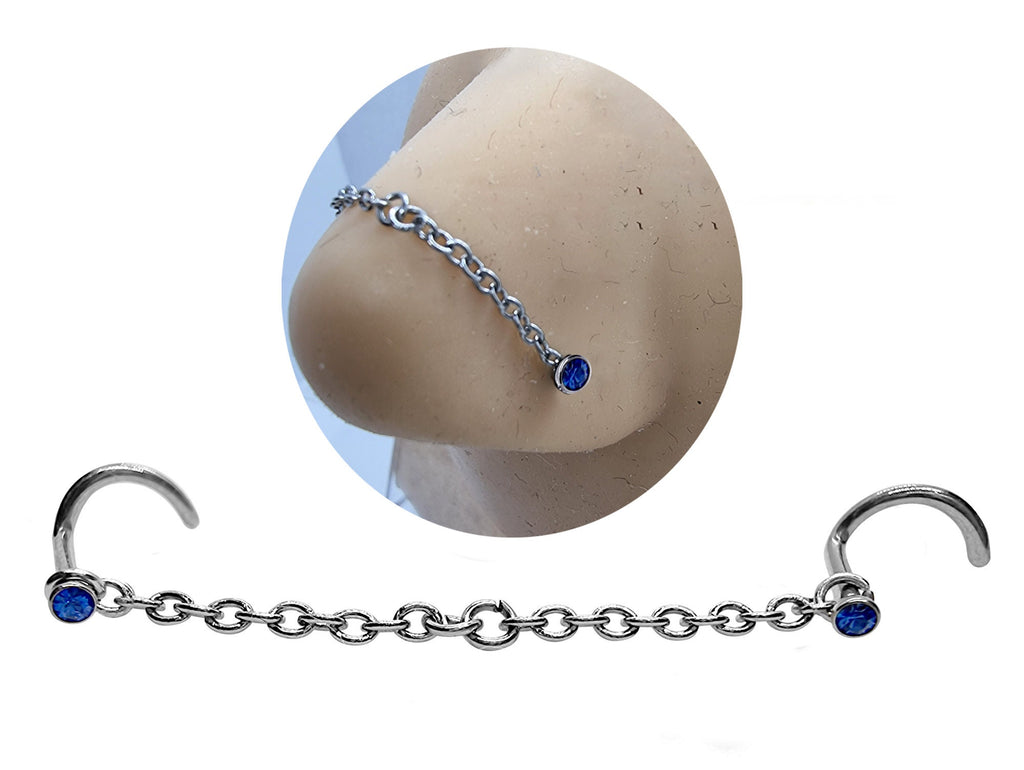 Titanium Nasallang Piercing: Handmade Nose Chain with CZ Crystals