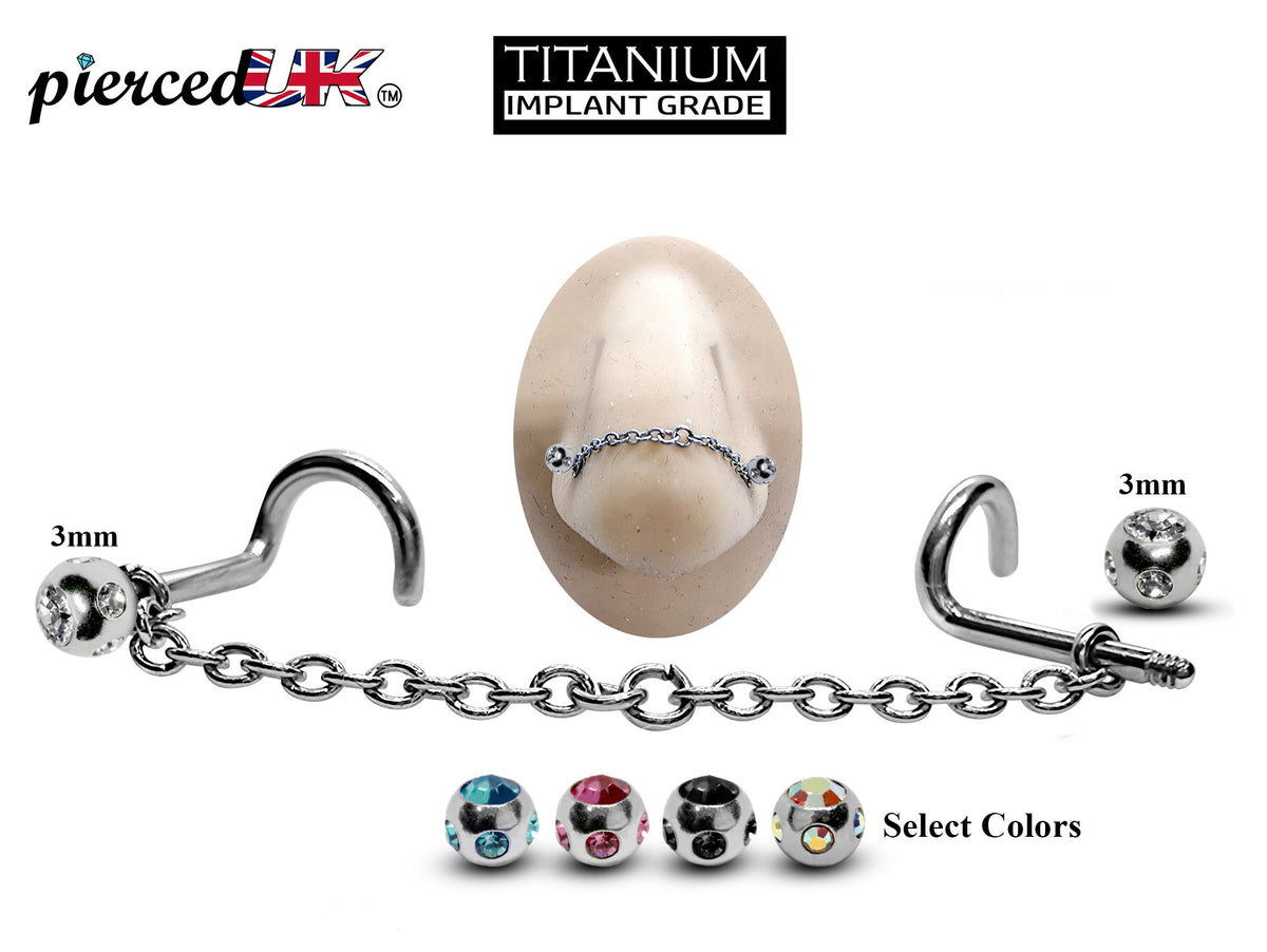 Titanium Nasallang Piercing: Multi Crystal Ball Nose Chain