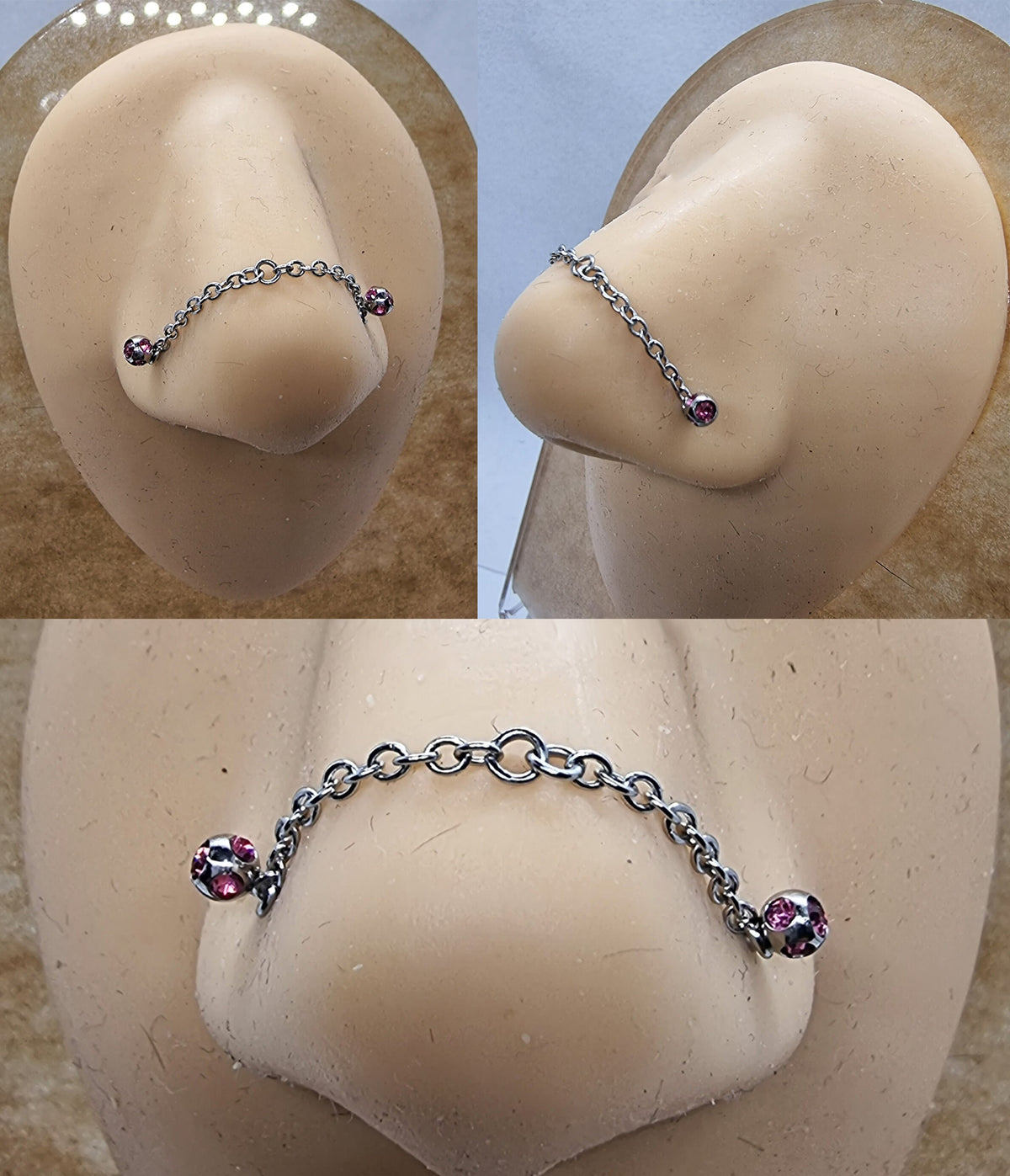 Titanium Nasallang Piercing: Multi Crystal Ball Nose Chain