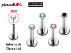 Titanium Crystal Lip Labret Stud: Internally Threaded Piercing (16g, 14g)