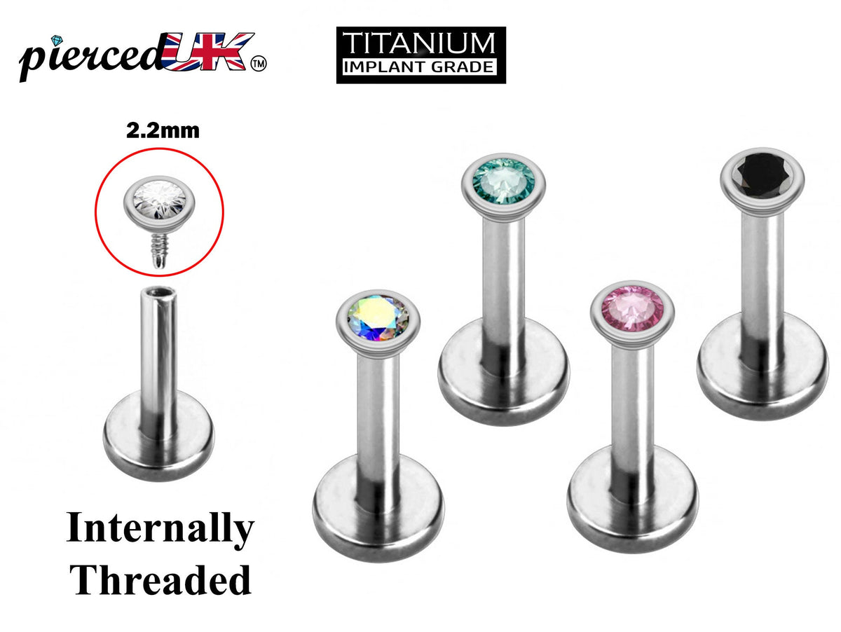 Titanium Crystal Lip Labret Stud: Internally Threaded Piercing (16g, 14g)