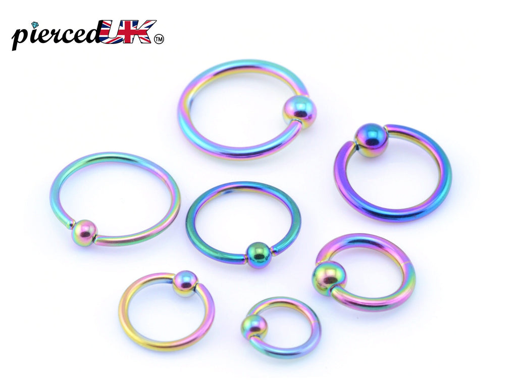 Rainbow Surgical Steel Septum Ring: 16g Captive Bead