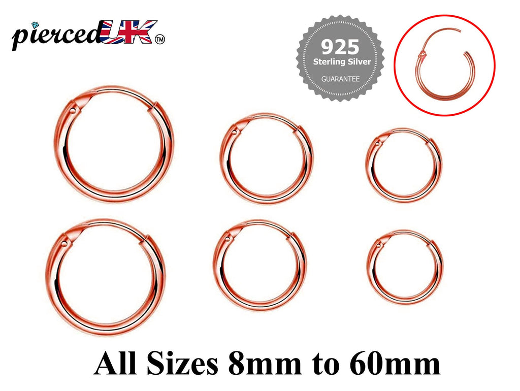 Rose Gold Sterling Silver Hoop Earrings: 8mm-60mm Sleeper Huggies