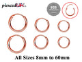 Rose Gold Sterling Silver Hoop Earrings: 8mm-60mm Sleeper Huggies