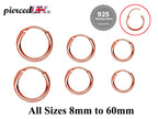 Rose Gold Sterling Silver Hoop Earrings: 8mm-60mm Sleeper Huggies