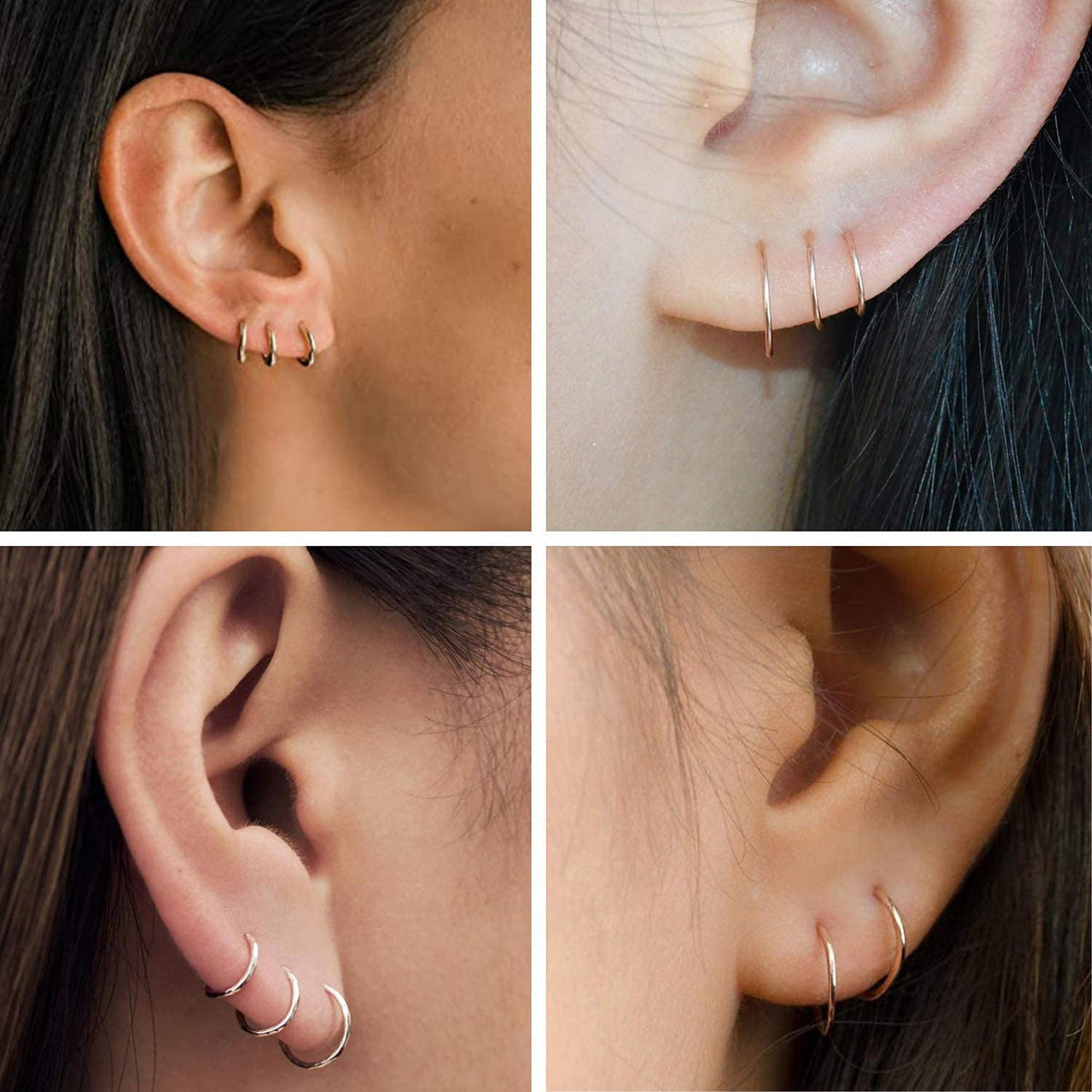 Rose Gold Sterling Silver Hoop Earrings: 8mm-60mm Sleeper Huggies