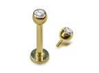 14K Gold Labret Stud: Clear Crystal Internal Thread Piercing (16g/14g)