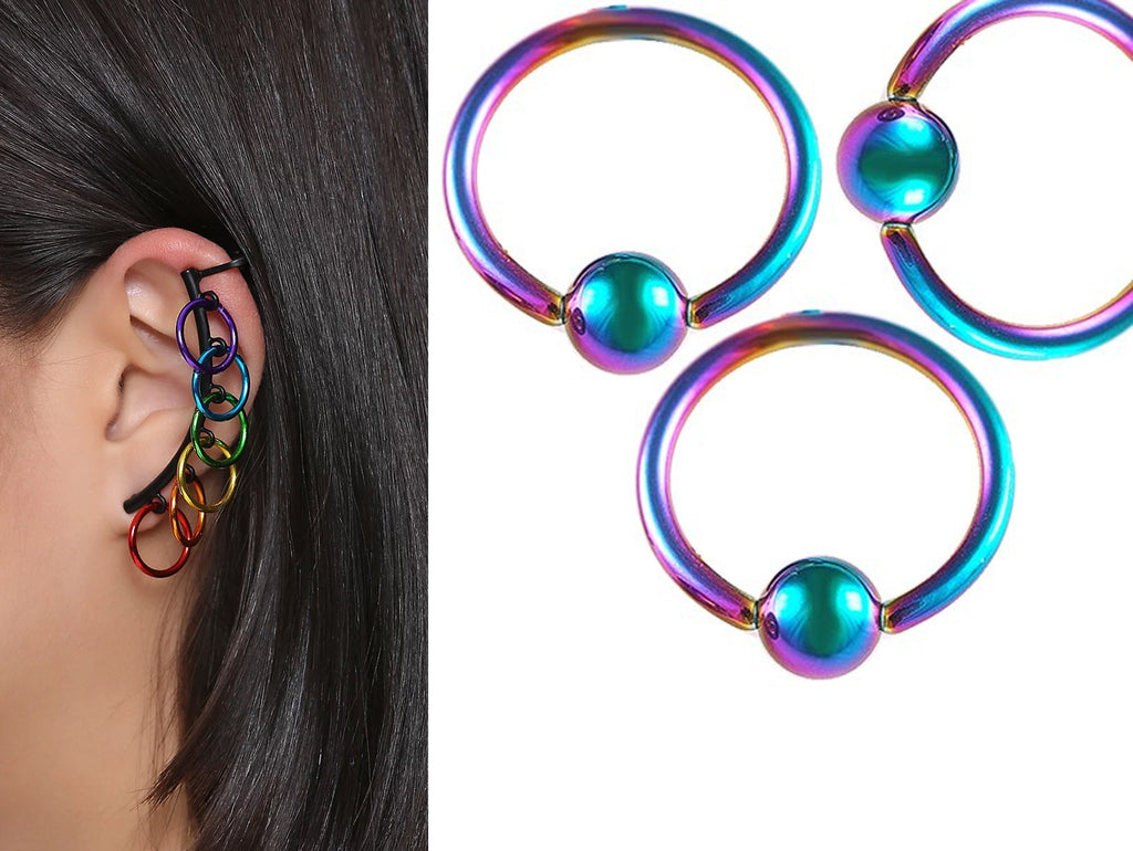 Rainbow Surgical Steel Septum Ring: 16g Captive Bead