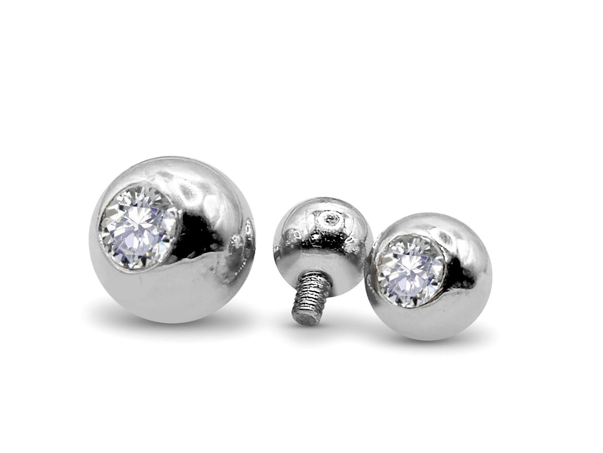 14K White Gold Piercing Ball: Crystal Gem, Internally Threaded