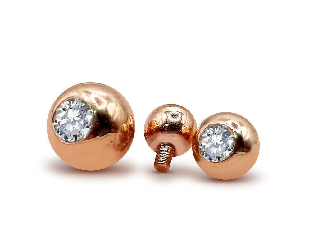 14K Rose Gold Piercing Ball: Crystal Gem, Internally Threaded Replacement