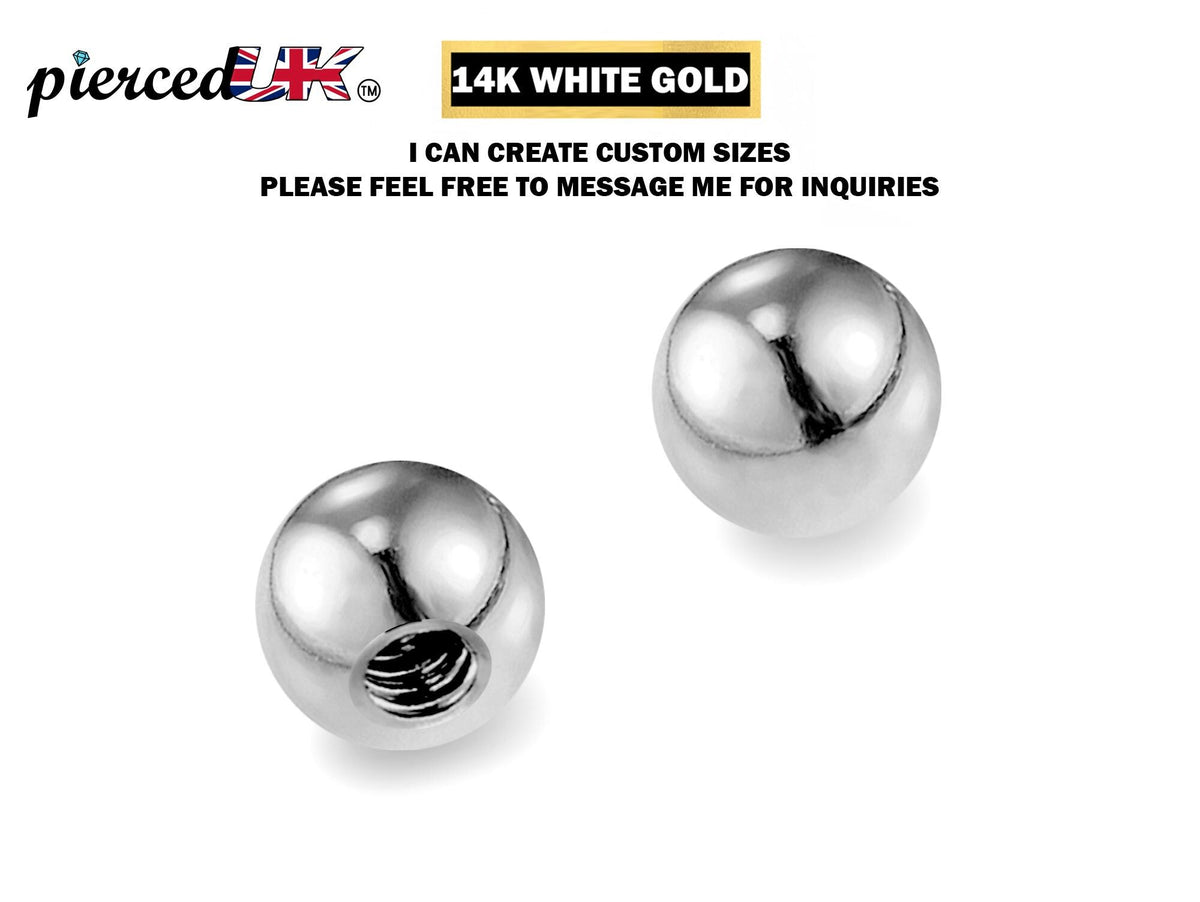14K White Gold Threaded Piercing Ball Replacement: Handmade Body Jewelry
