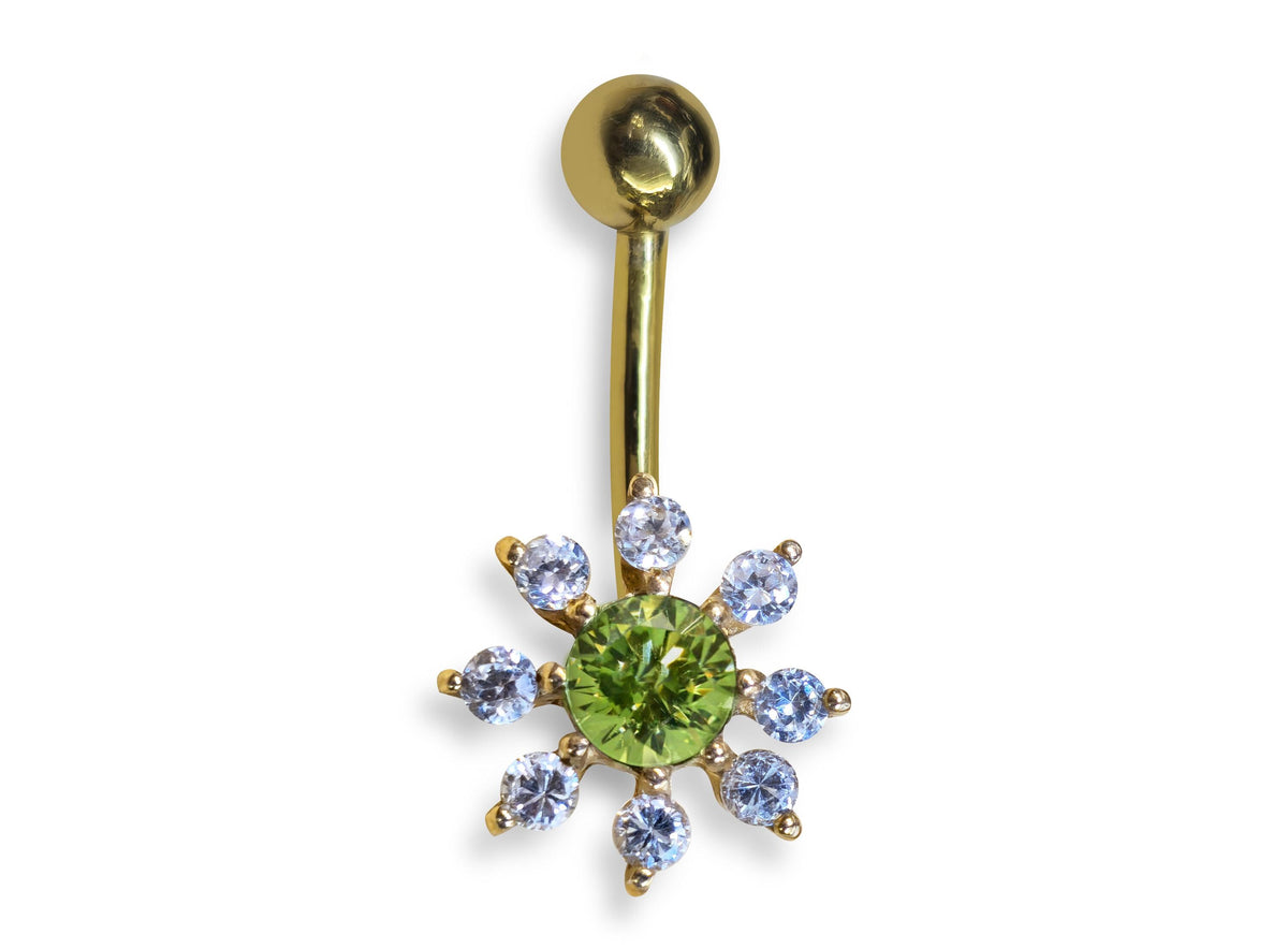 14K Solid Gold Flower Belly Button Ring: 14g Navel Piercing