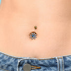 14K Solid Gold Flower Belly Button Ring: 14g Navel Piercing