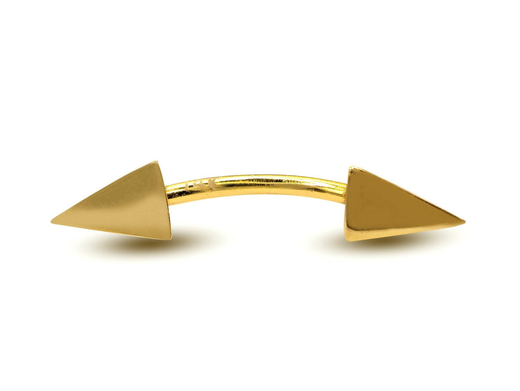 14K Gold Spike Pyramid Barbell: 16G Eyebrow Cartilage Piercing