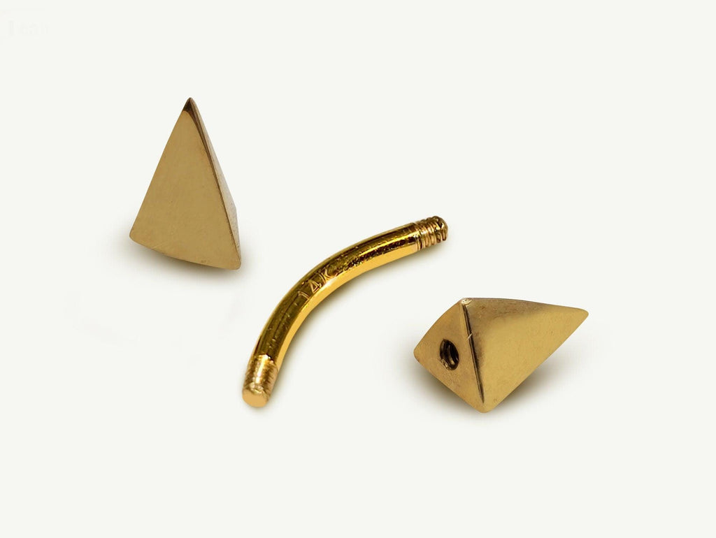 14K Gold Spike Pyramid Barbell: 16G Eyebrow Cartilage Piercing
