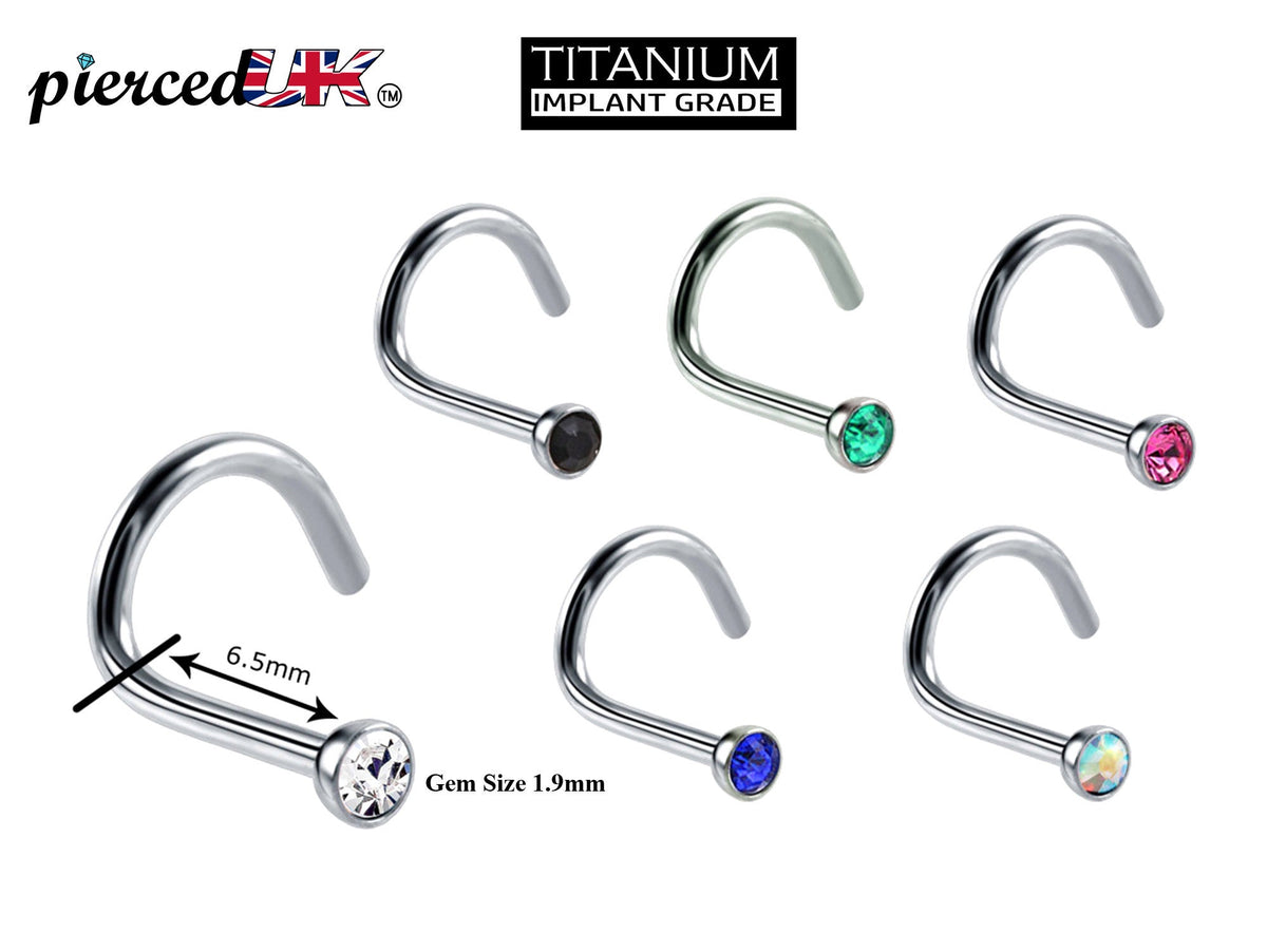 Titanium Nose Stud: 18g Nostril Screw Ring with CZ Crystal