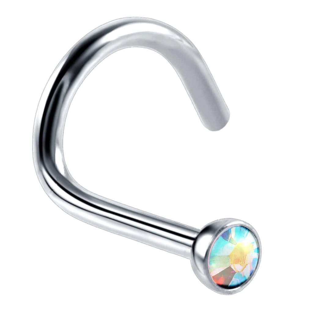 Titanium Nose Stud: 18g Nostril Screw Ring with CZ Crystal