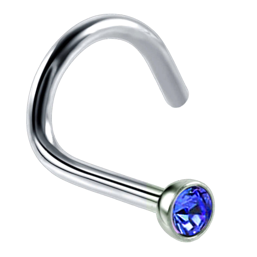 Titanium Nose Stud: 18g Nostril Screw Ring with CZ Crystal