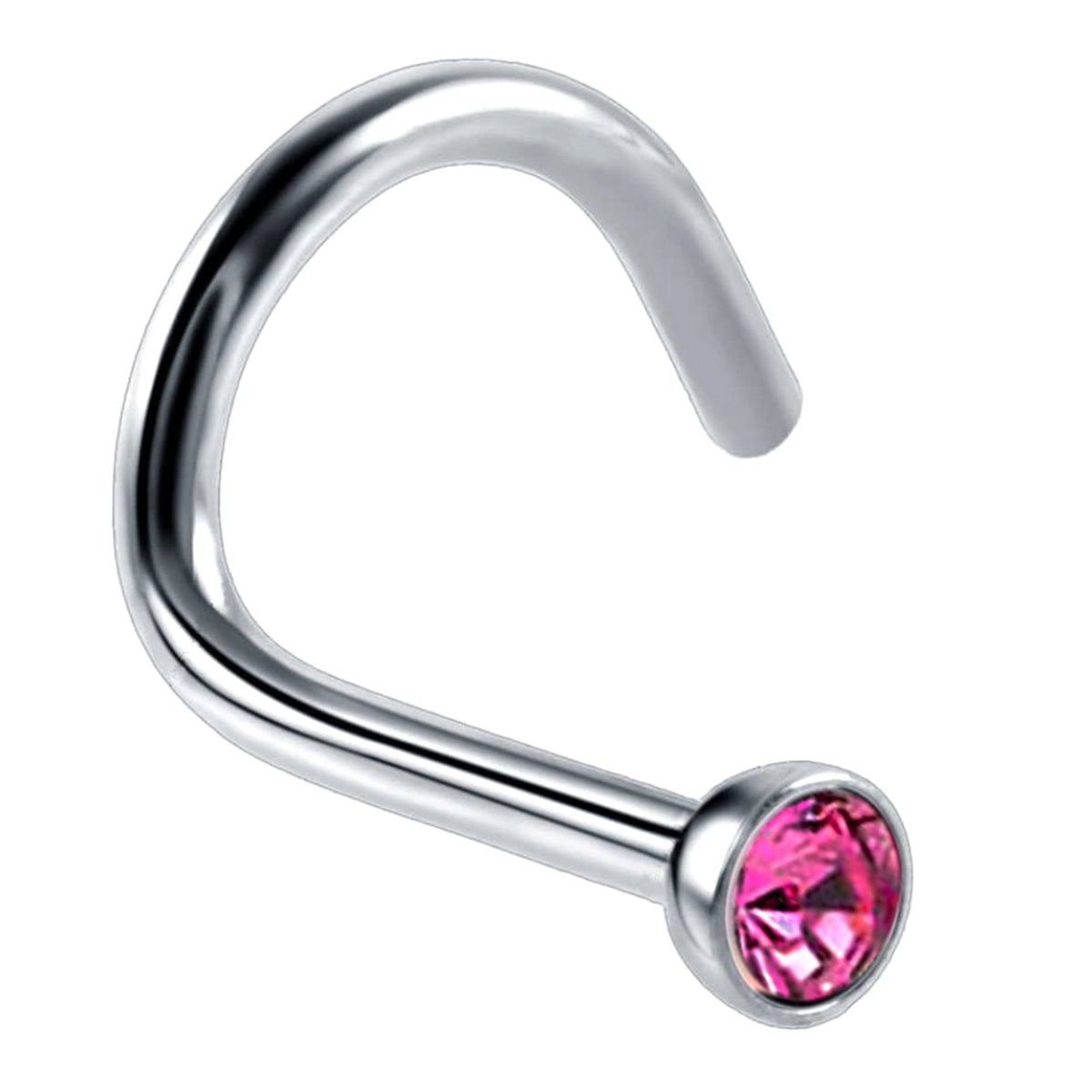 Titanium Nose Stud: 18g Nostril Screw Ring with CZ Crystal