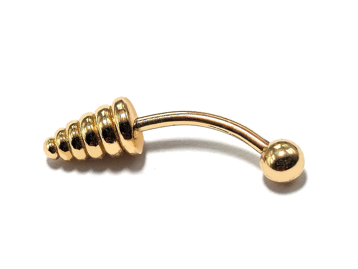 14K Gold Spike Eyebrow Barbell: 16G Body Piercing Jewelry