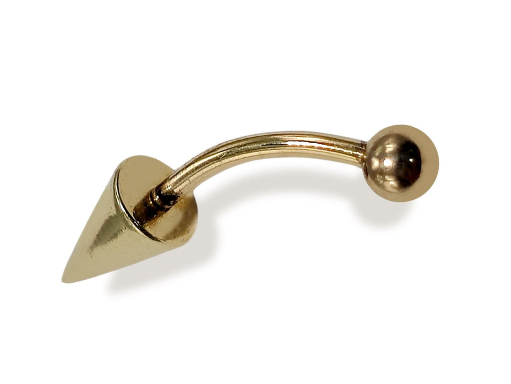 14K Gold Spike Eyebrow Barbell: 16G Body Piercing Jewelry