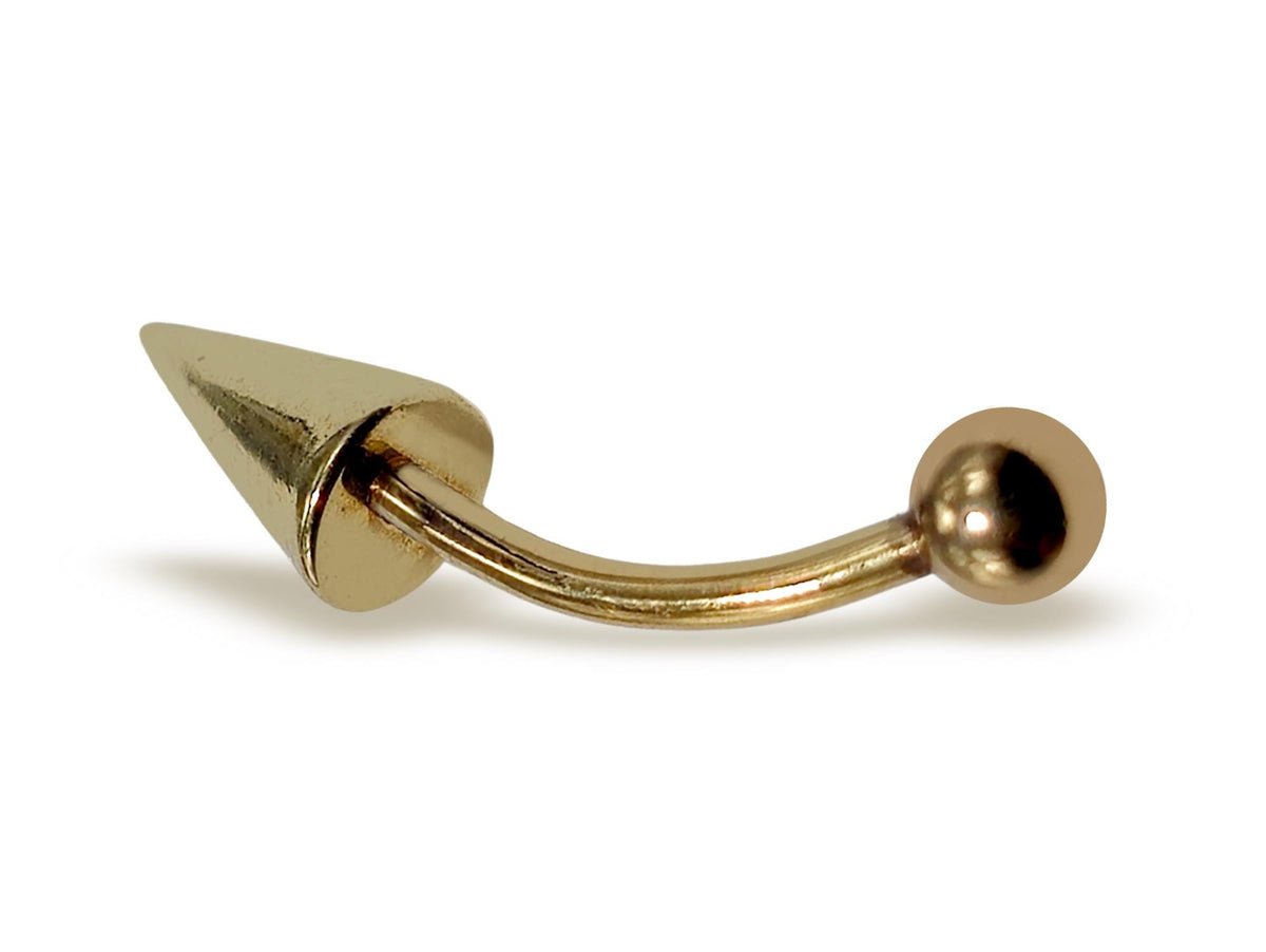 14K Gold Spike Eyebrow Barbell: 16G Body Piercing Jewelry
