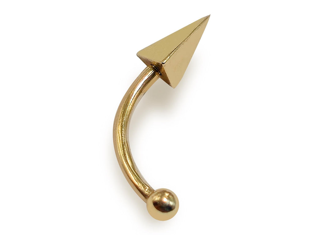 14K Gold Eyebrow Piercing: 16G Spike Pyramid Curved Barbell
