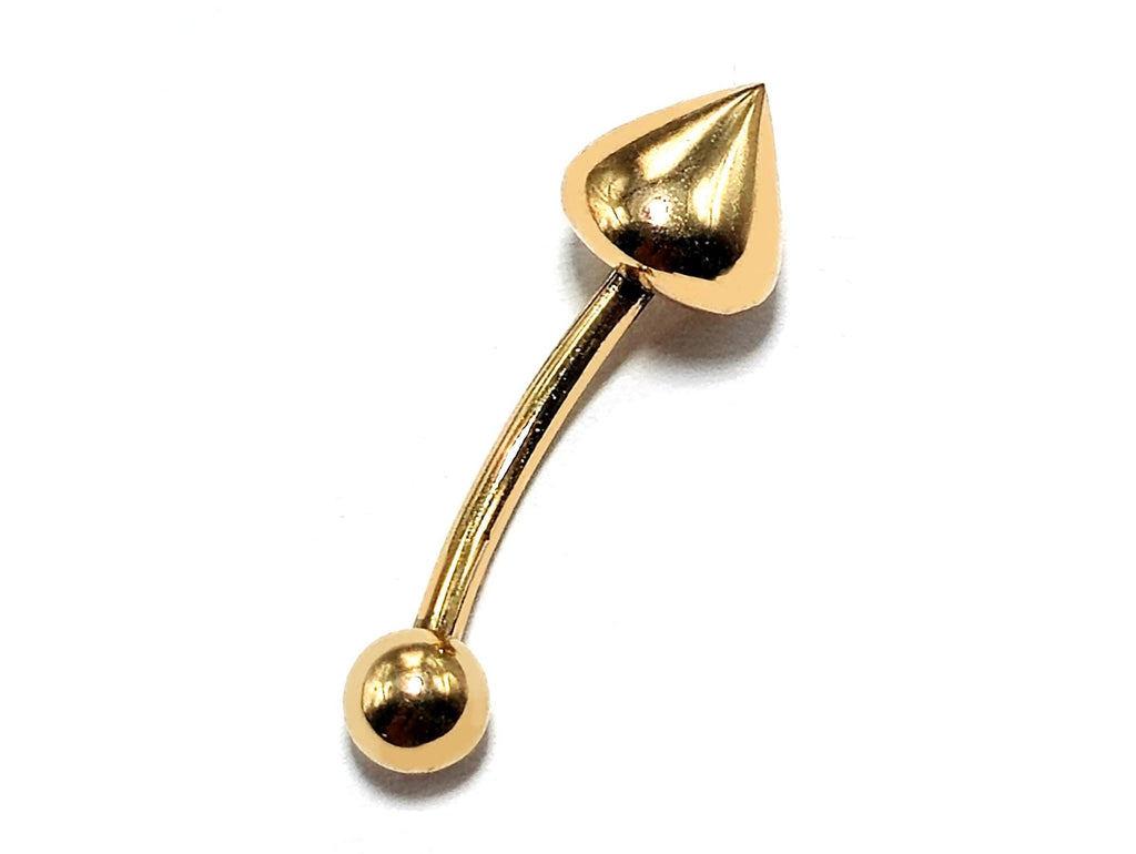 14K Gold Eyebrow Piercing: 16G Curved Barbell with Cone End