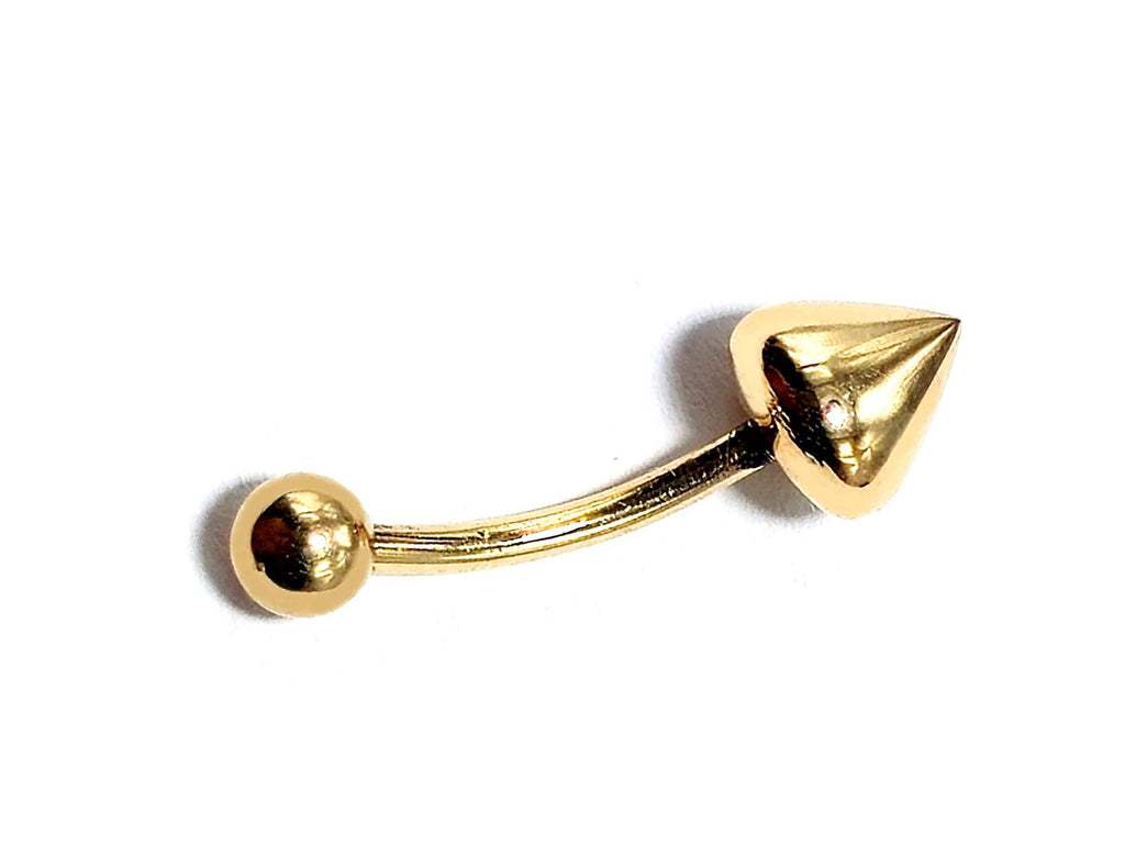 14K Gold Eyebrow Piercing: 16G Curved Barbell with Cone End